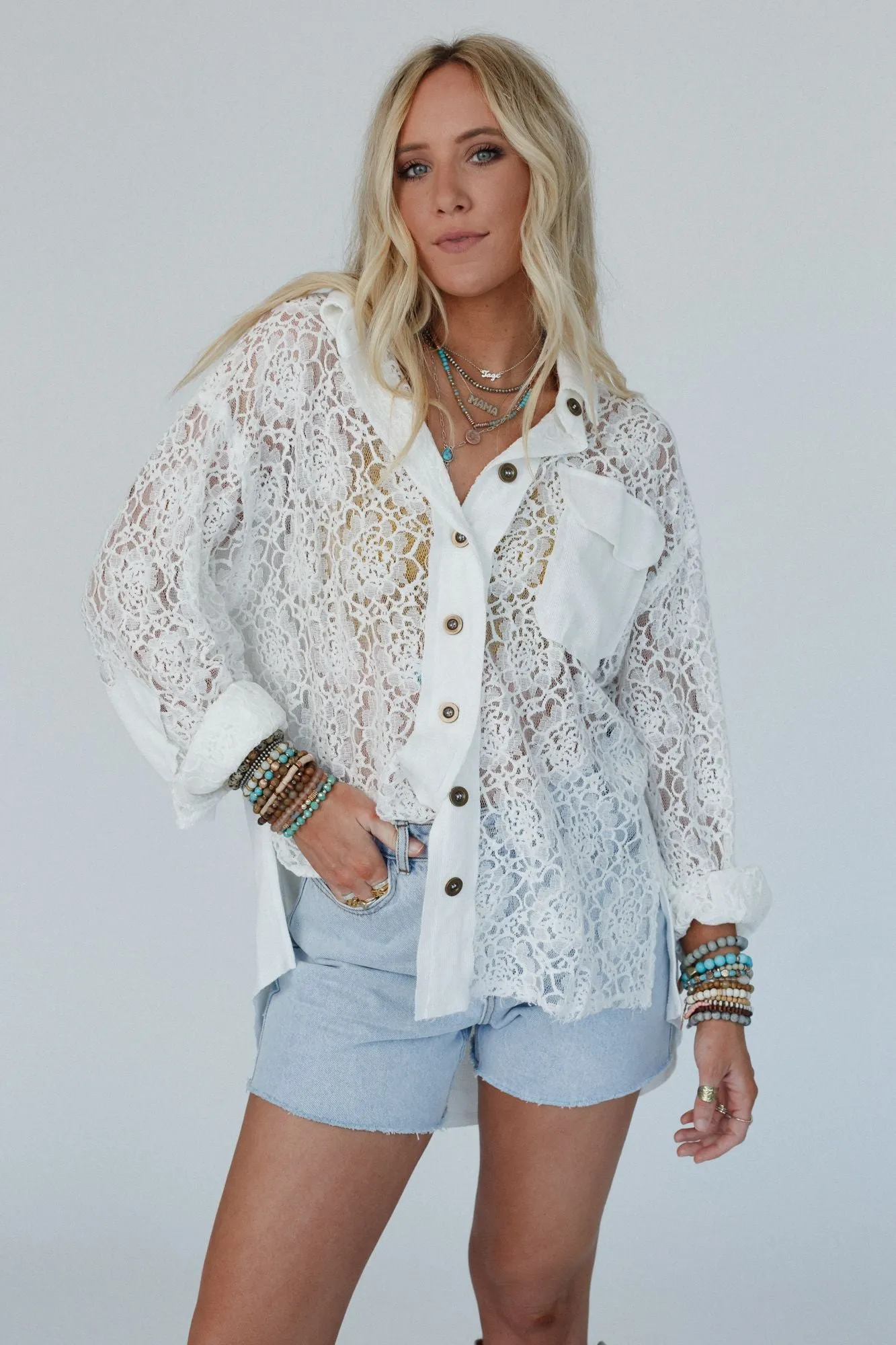 Sheer Romance Button Down Top - Ivory