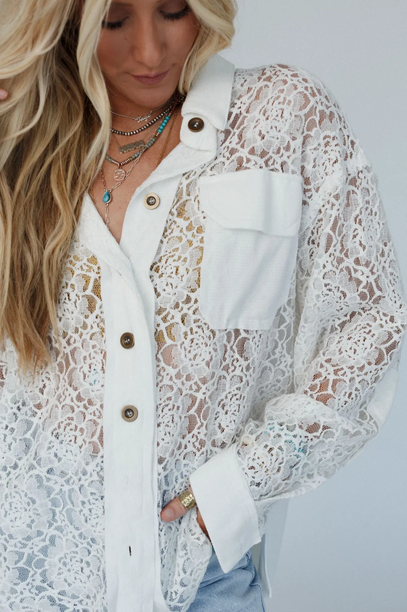 Sheer Romance Button Down Top - Ivory