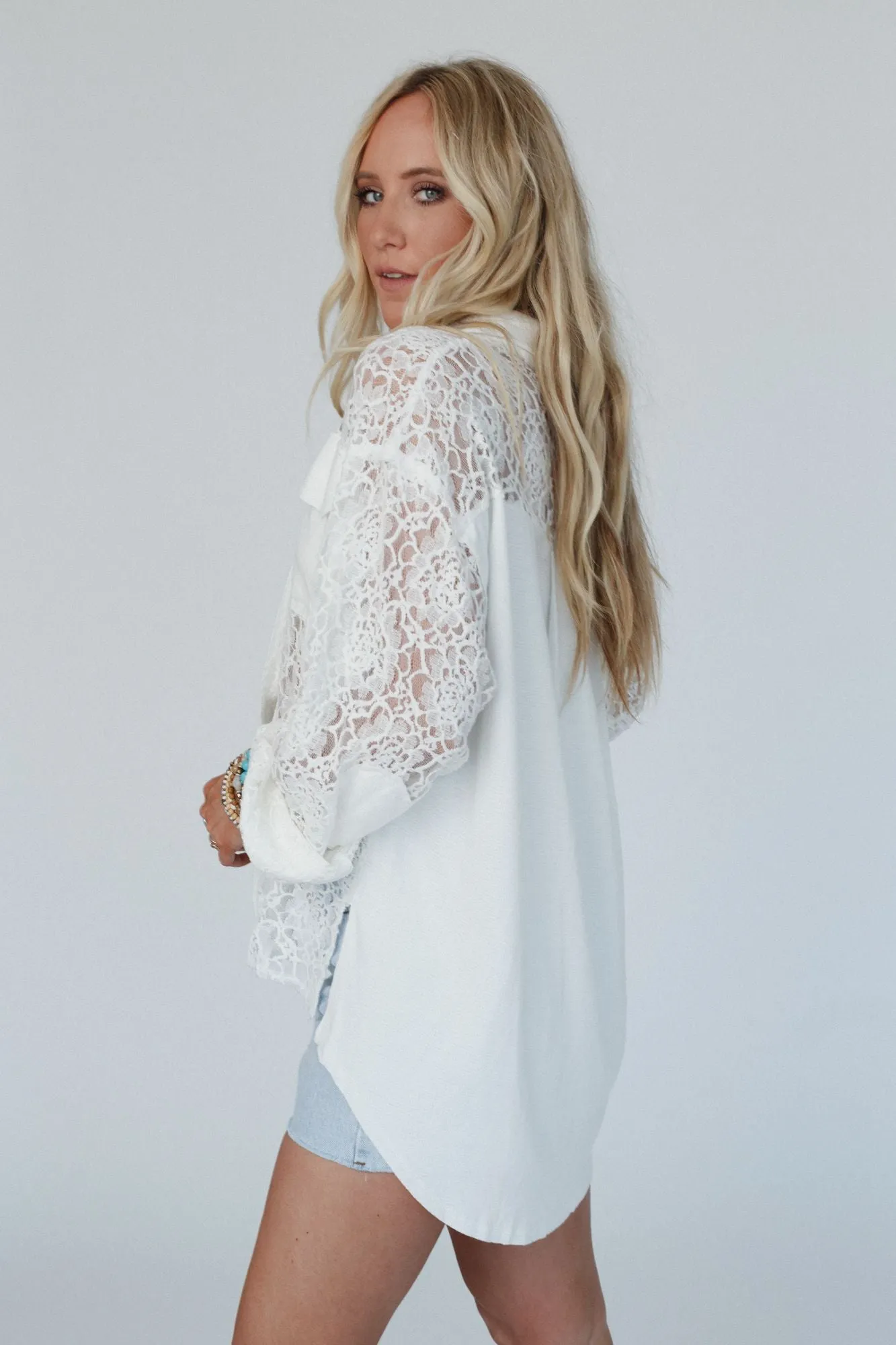 Sheer Romance Button Down Top - Ivory