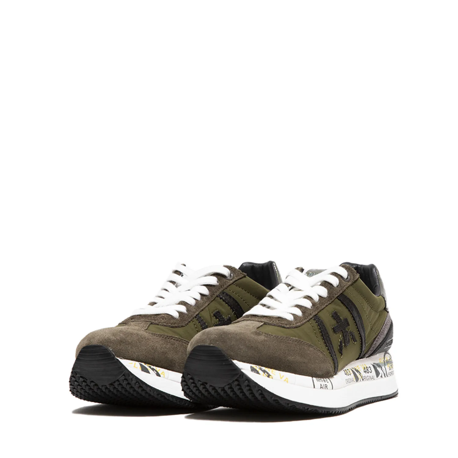 Sneaker Conny in tessuto tecnico nero suede verde militare