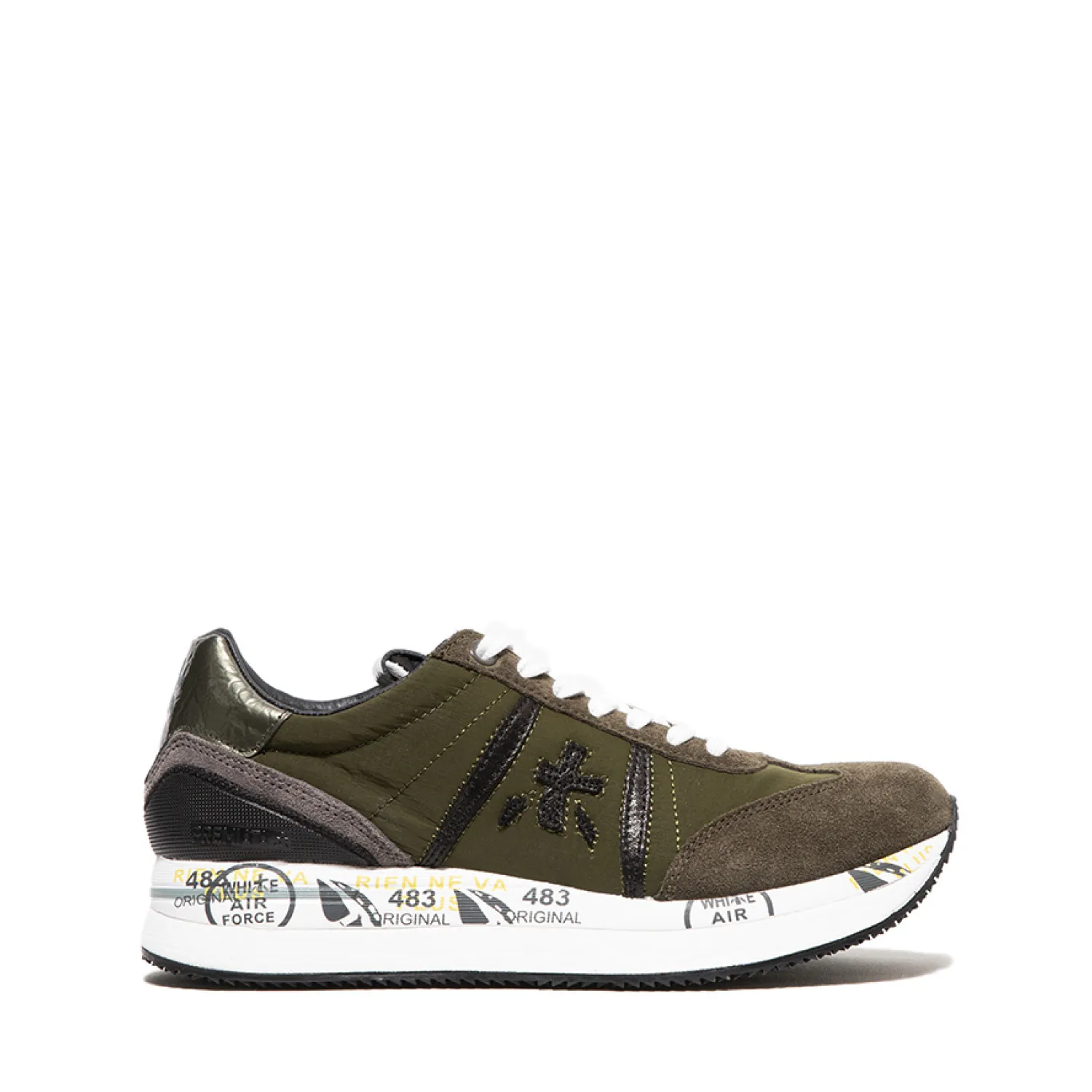 Sneaker Conny in tessuto tecnico nero suede verde militare