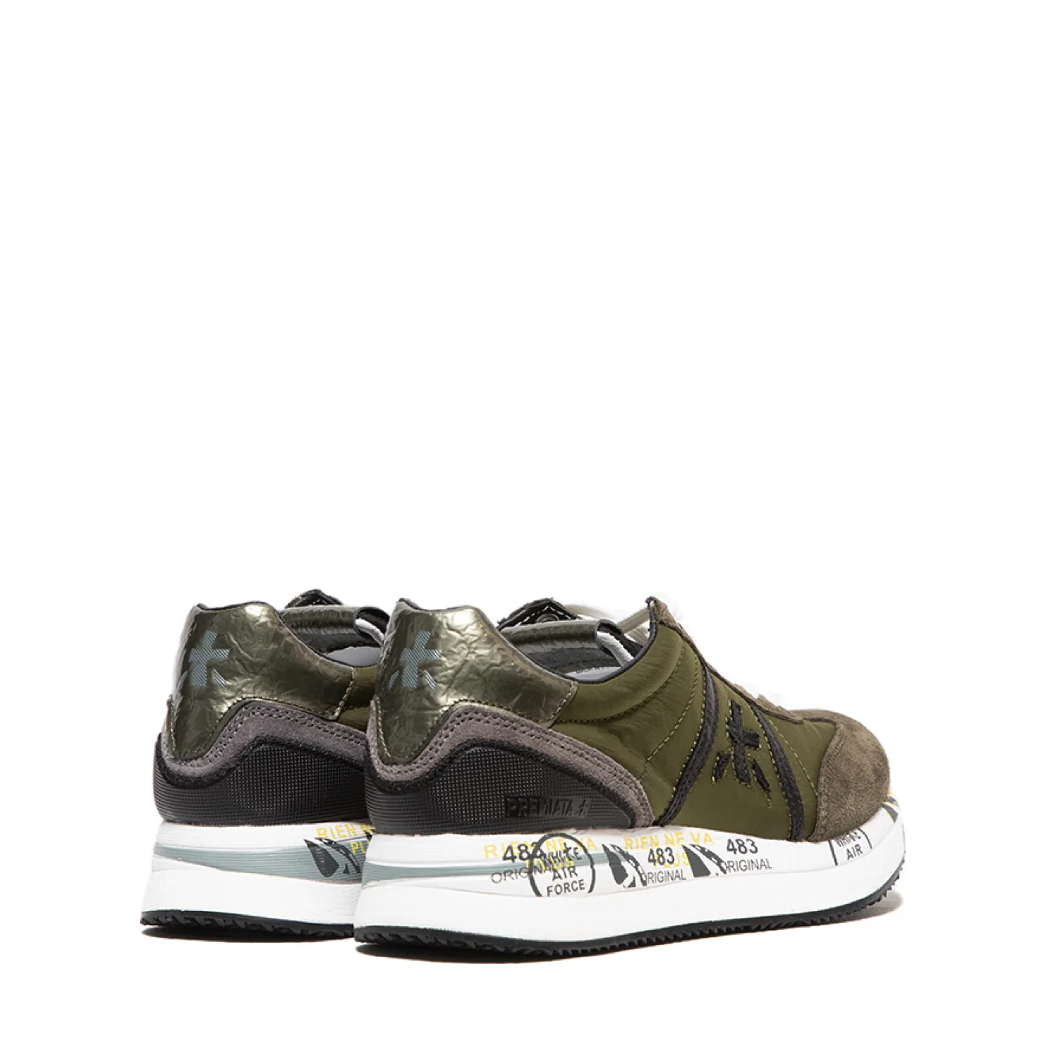 Sneaker Conny in tessuto tecnico nero suede verde militare