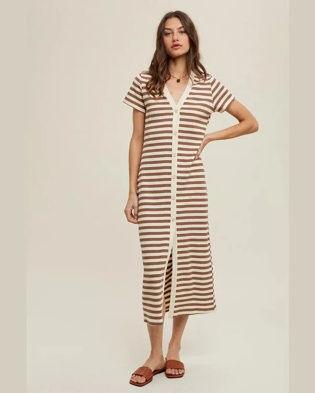 Striped Button-Up Midi Dress