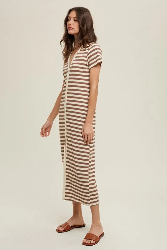 Striped Button-Up Midi Dress