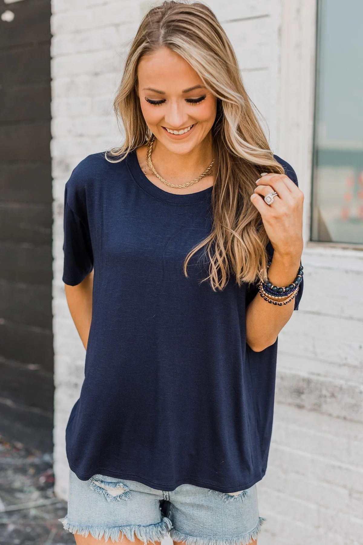 Tearing Down Boundaries Knit Top- Navy