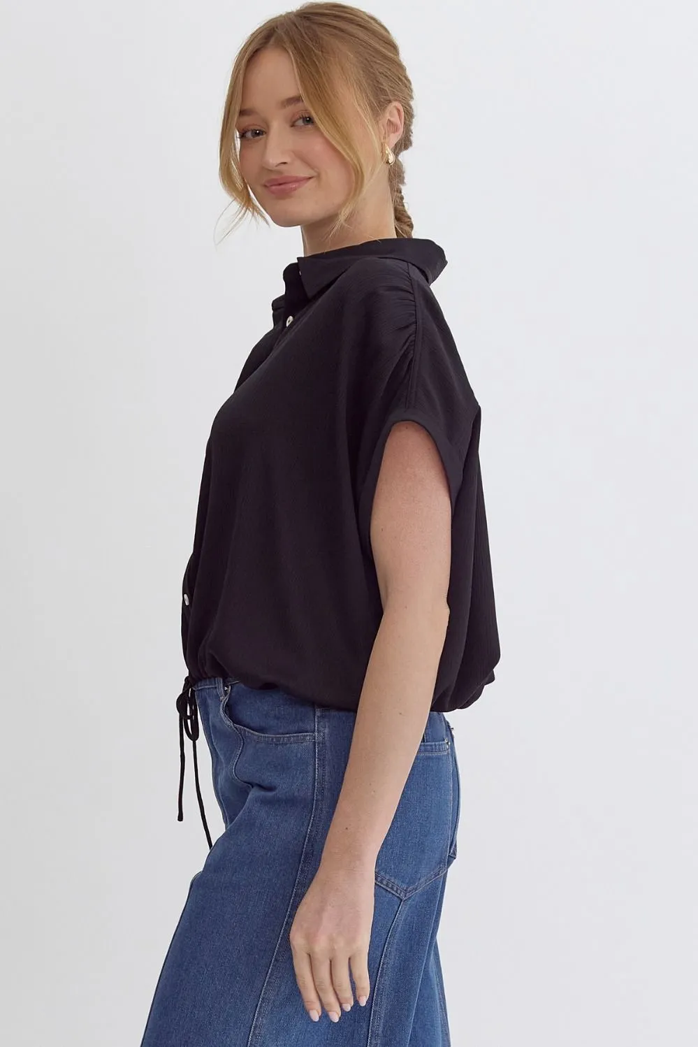 Textured Button Down Short Sleeve Top