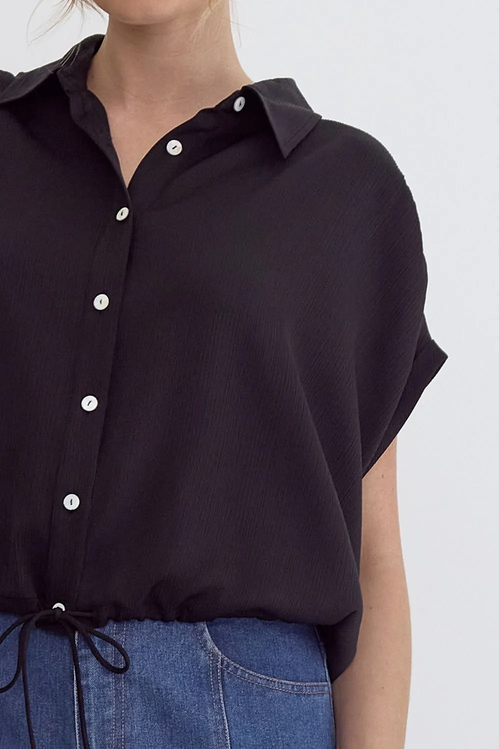 Textured Button Down Short Sleeve Top