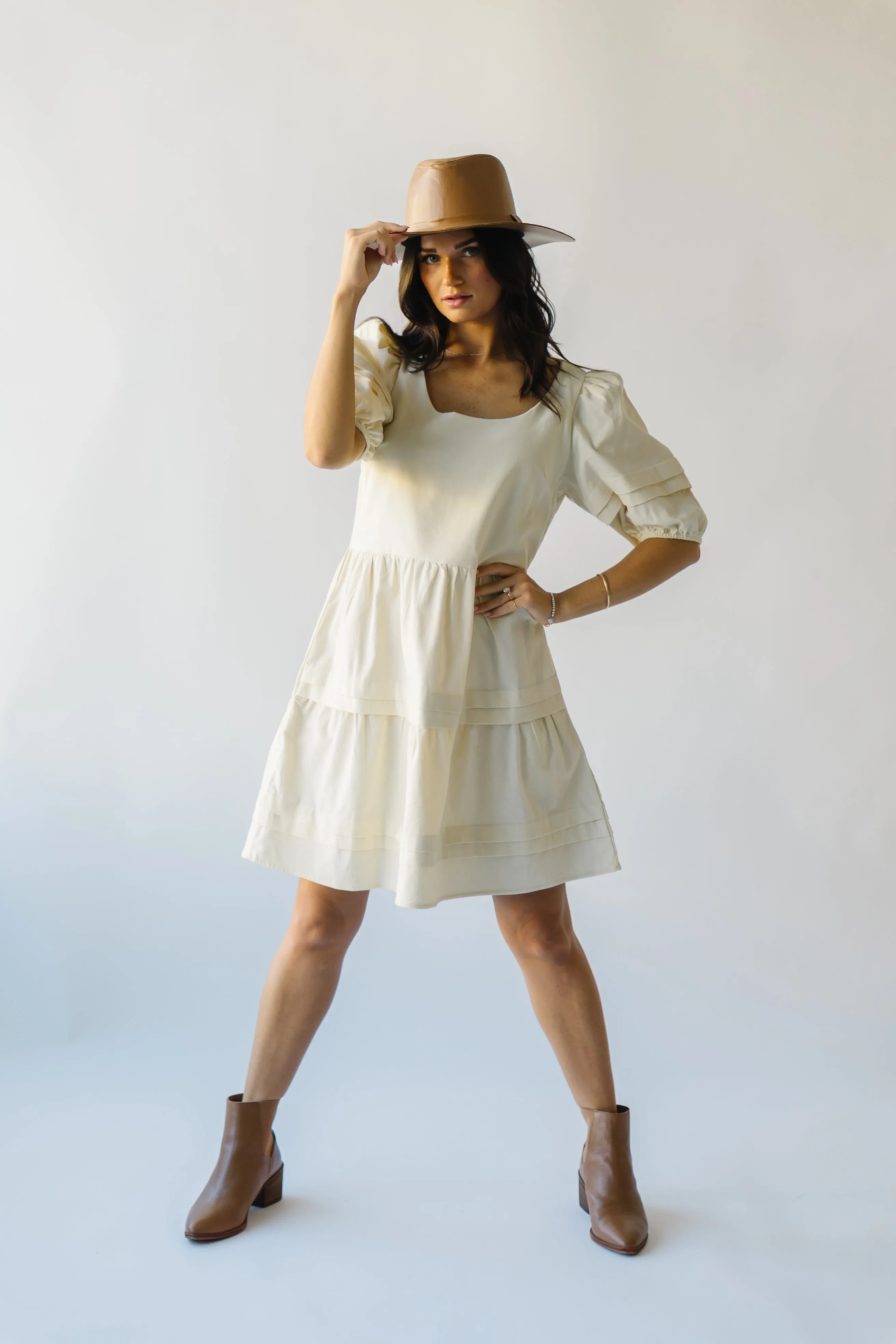 The Owensville Corduroy Midi Dress in Cream