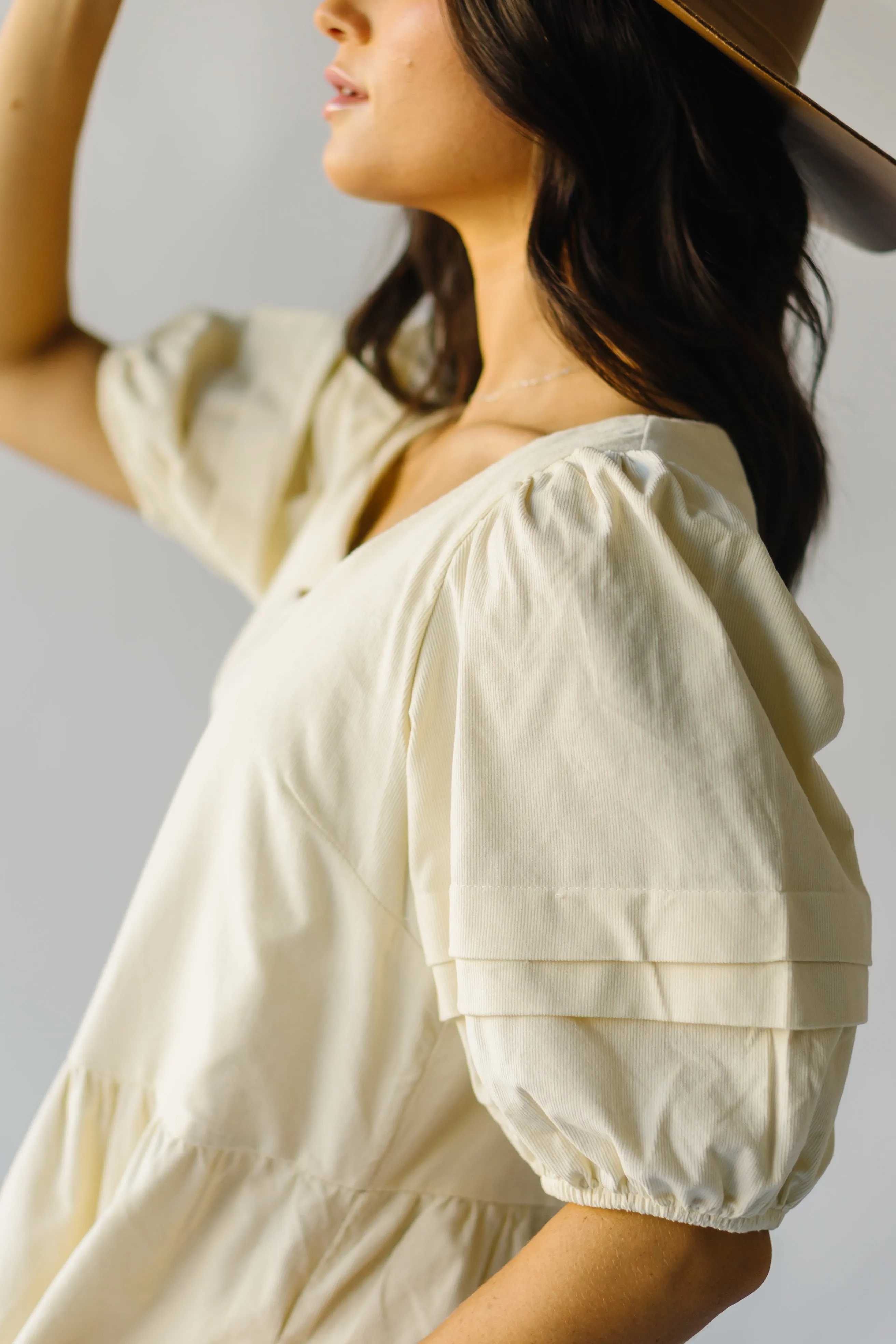 The Owensville Corduroy Midi Dress in Cream