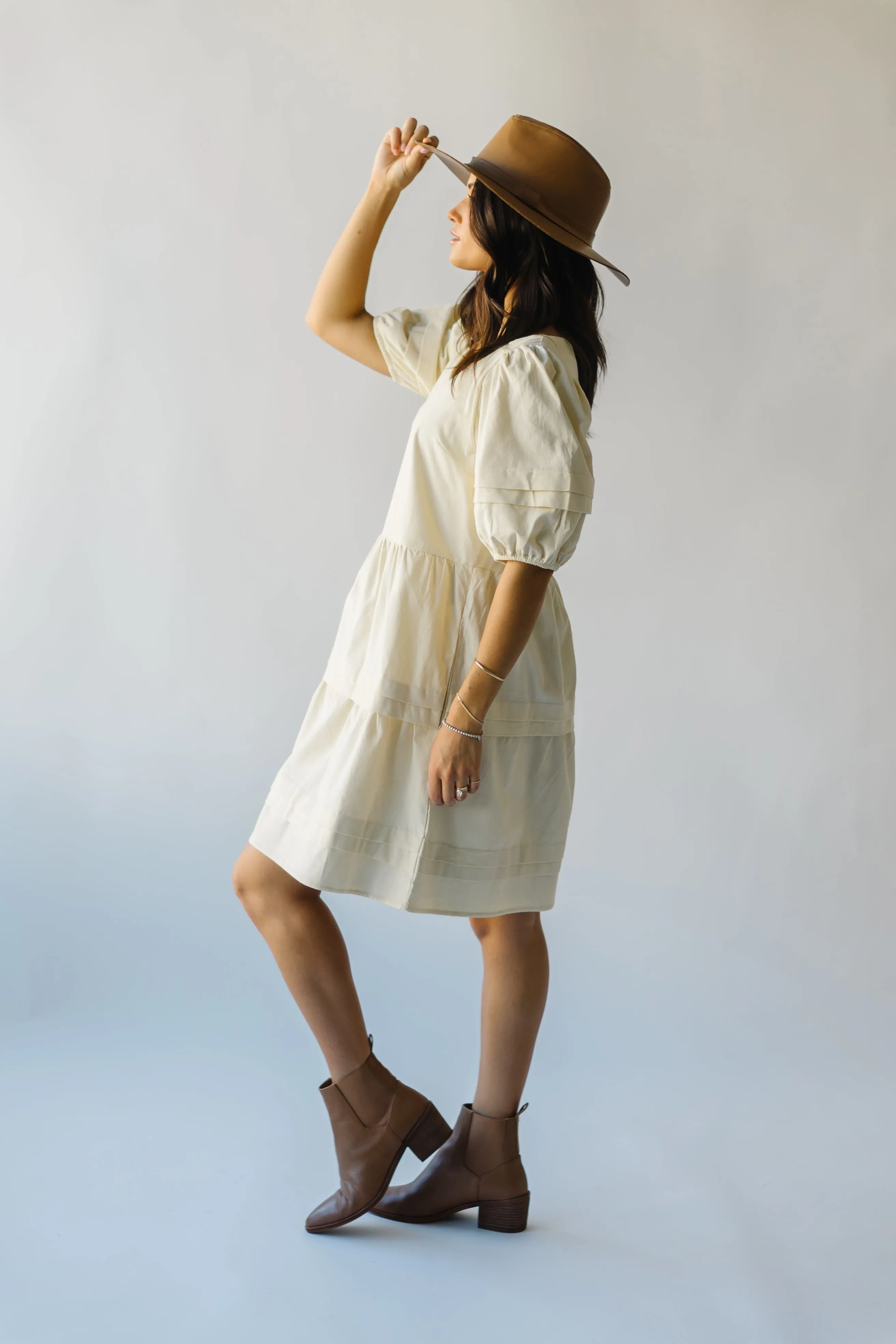 The Owensville Corduroy Midi Dress in Cream