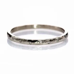 Thin Diamond Wedding Ring Hammered Texture 14kPD White Gold Wedding Band, Ready to Ship, Size 7 to 10