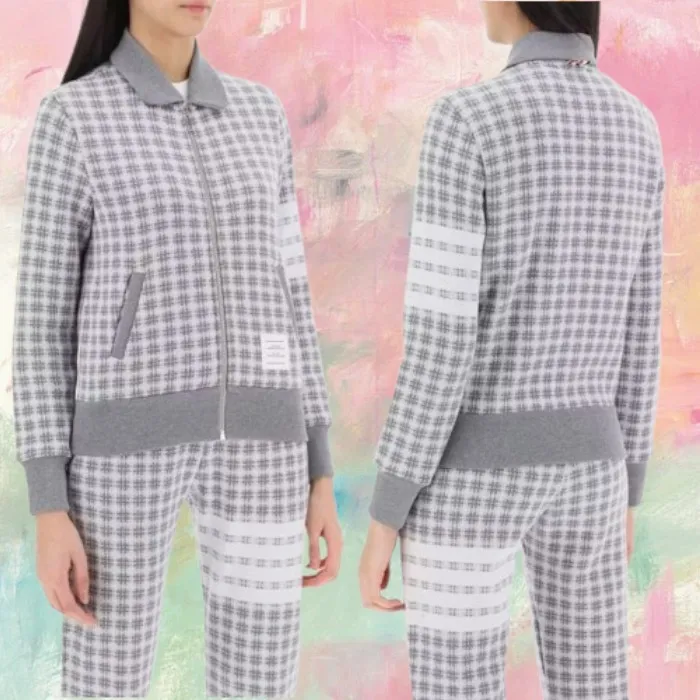 THOM BROWNE  |Other Plaid Patterns Unisex Street Style Long Sleeves Cotton