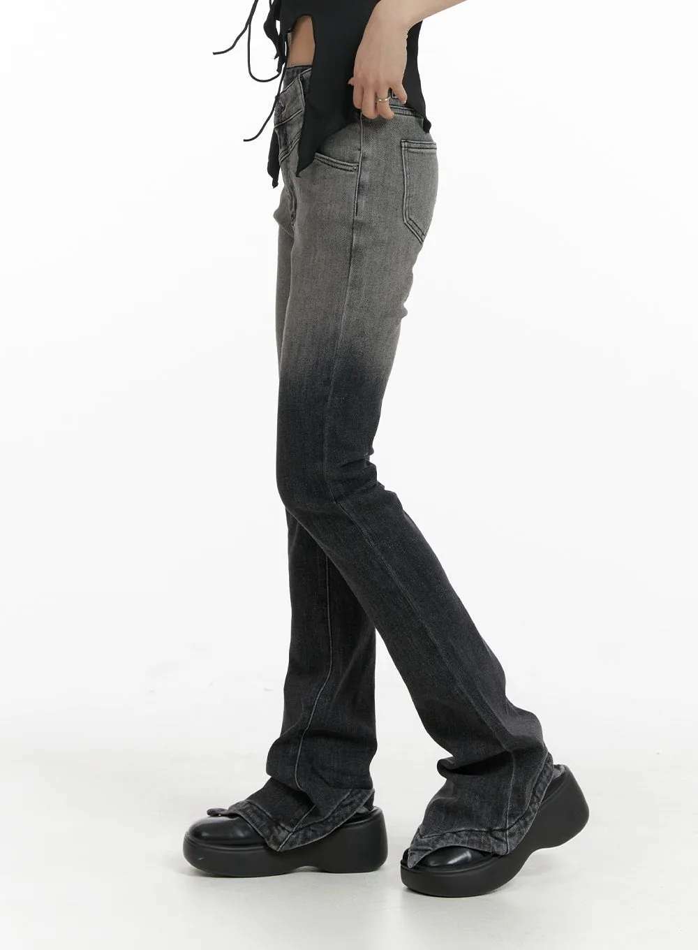 Two-Tone Washed Bootcut Jeans CF428