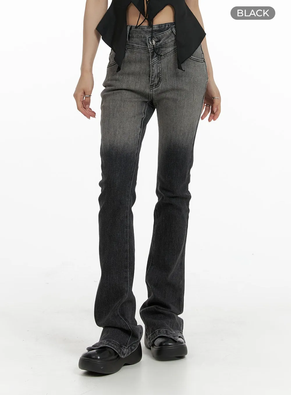 Two-Tone Washed Bootcut Jeans CF428