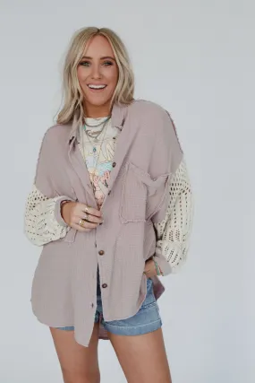 Vacation Mode Button Down Top - Lavender