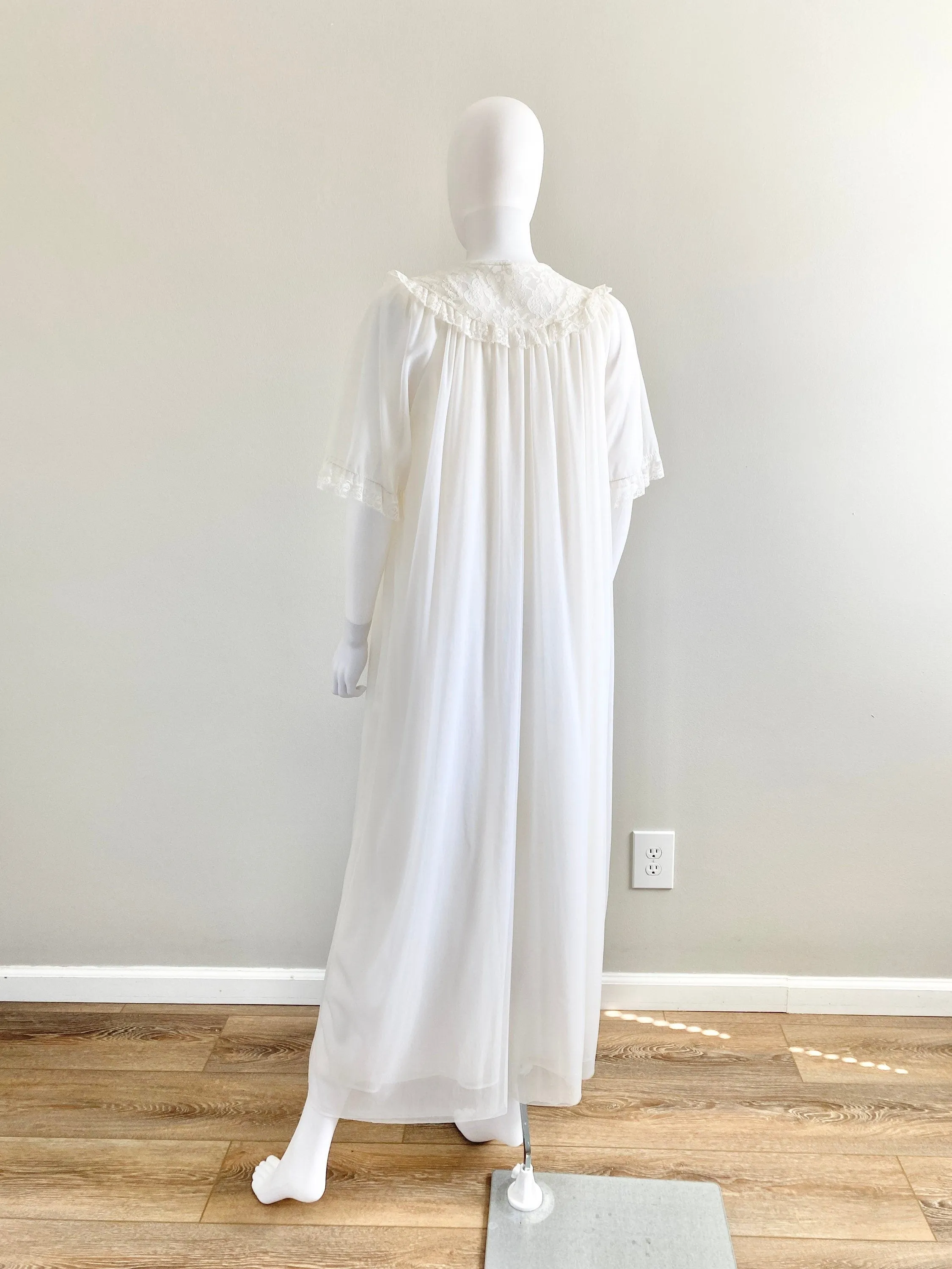 Vintage 1970s Sheer Nightgown and Robe Set / 70s Lingerie / Size L XL