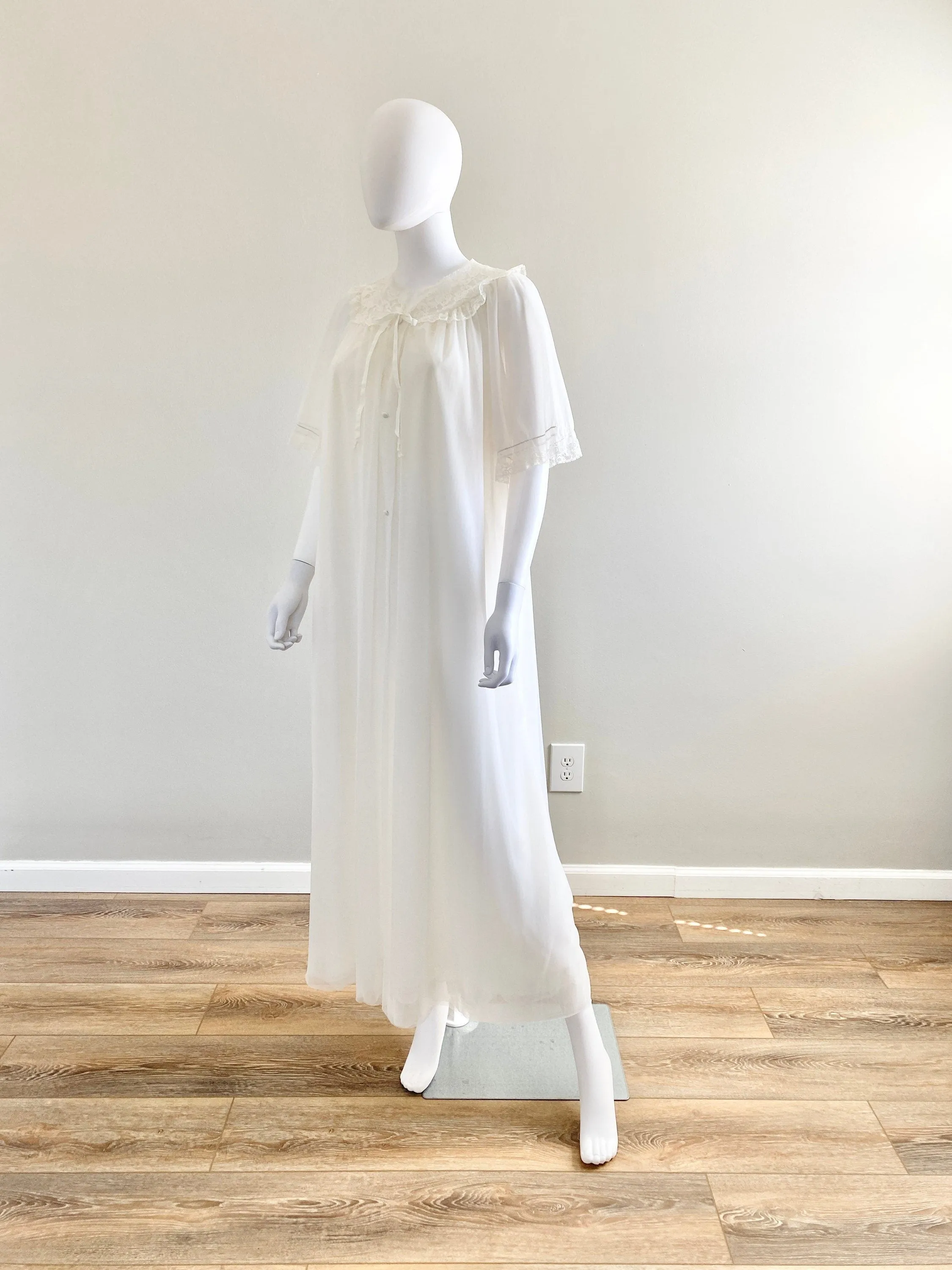 Vintage 1970s Sheer Nightgown and Robe Set / 70s Lingerie / Size L XL