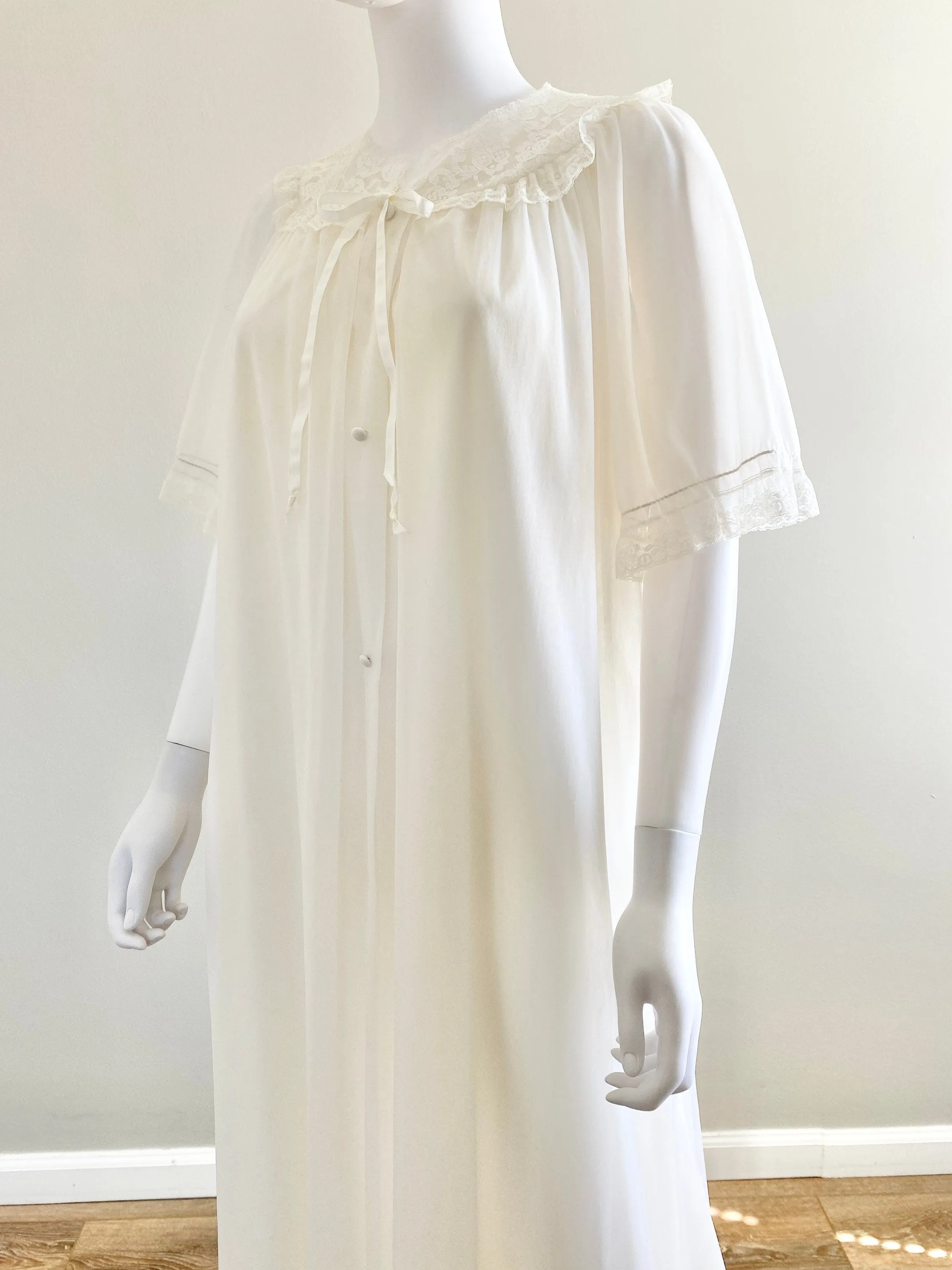 Vintage 1970s Sheer Nightgown and Robe Set / 70s Lingerie / Size L XL