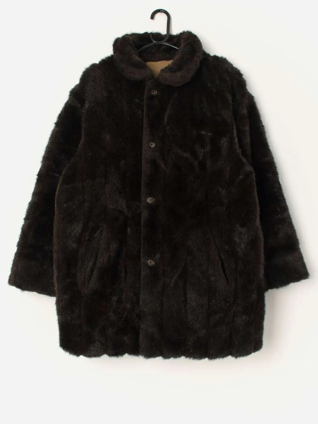 Vintage faux fur dark brown jacket – Large