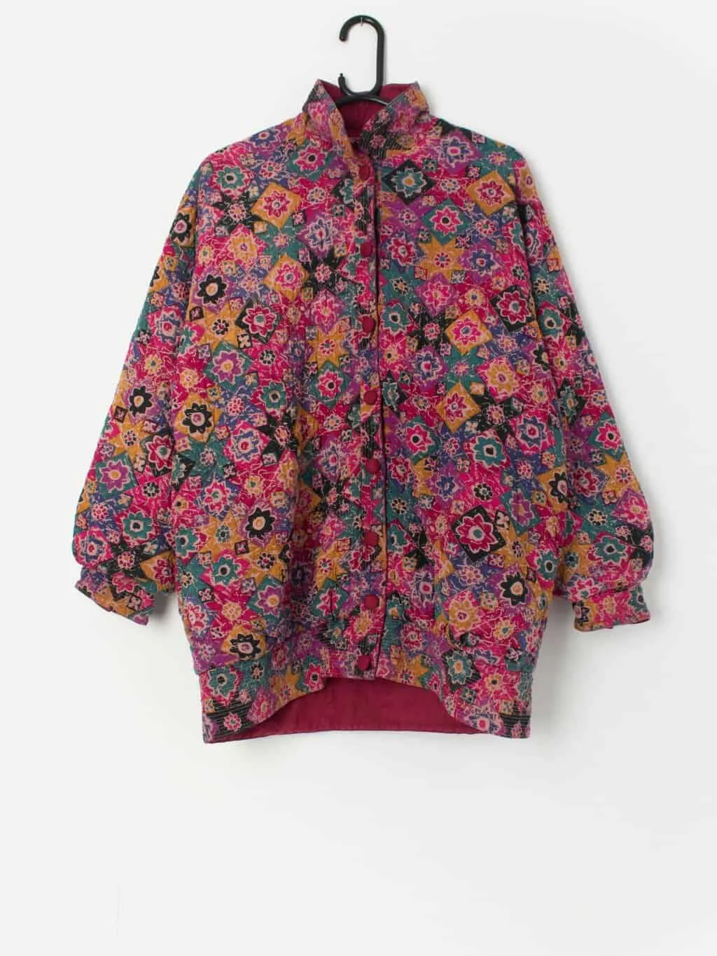 Vintage Phool quilted jacket with bright floral block print – Large