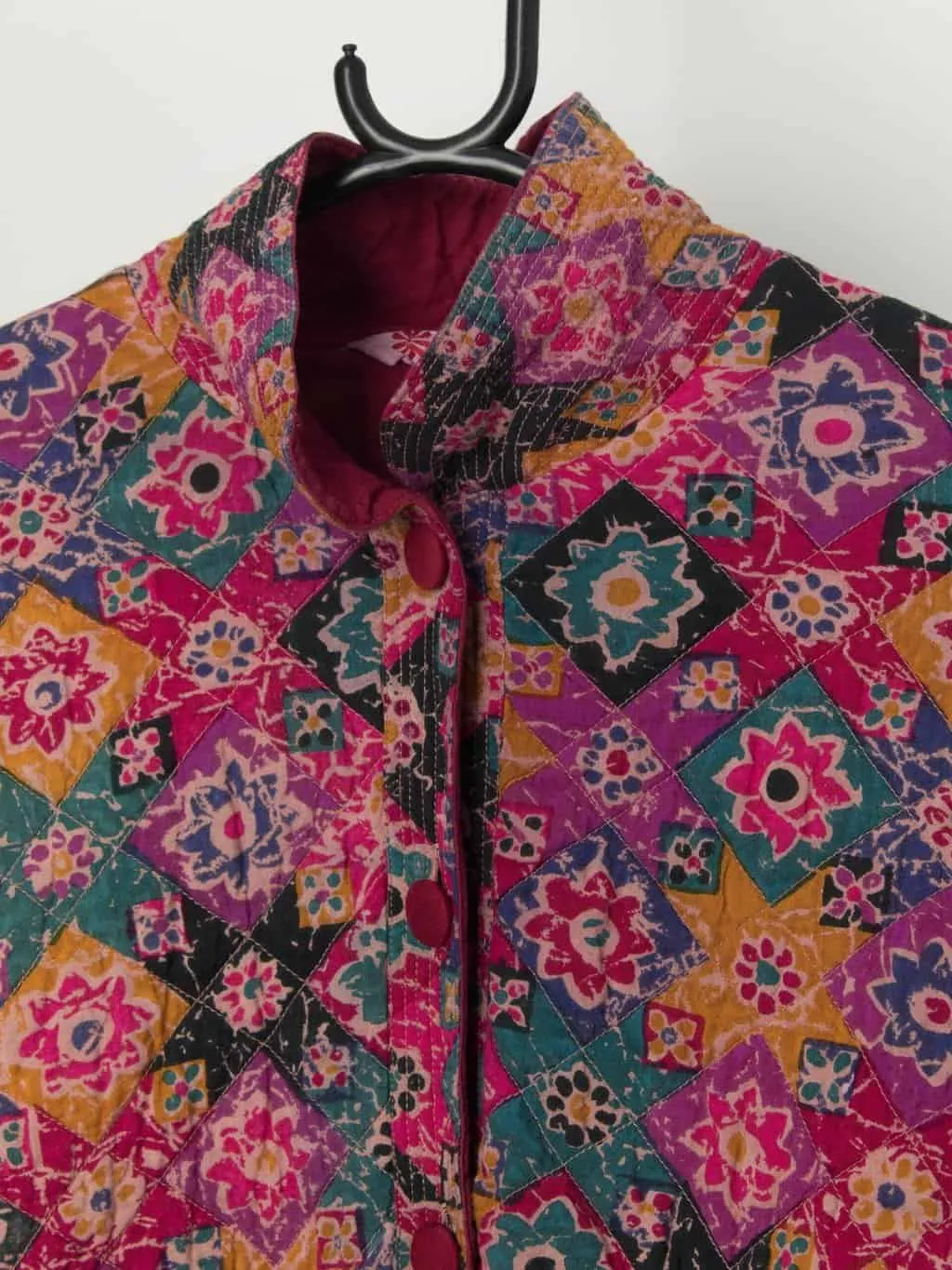 Vintage Phool quilted jacket with bright floral block print – Large