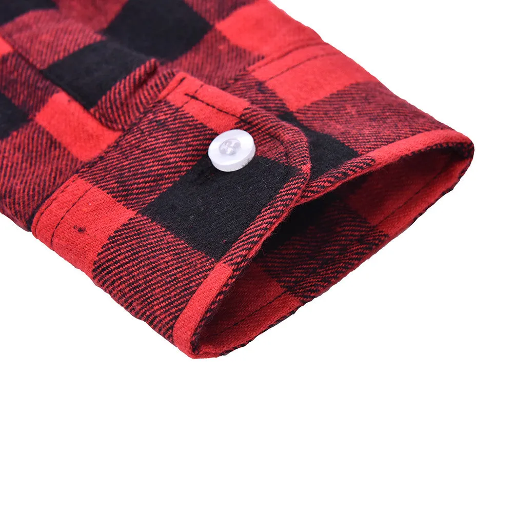 Women Casual Cotton Lapel Long-Sleeve Plaid Shirt Ladies Slim Outerwear Blouse Tops SM6