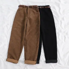 Women Spring Corduroy Pants High Waist Vintage Wide Leg Pants