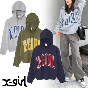 X-girl  |Street Style Long Sleeves Plain Cotton Oversized Logo