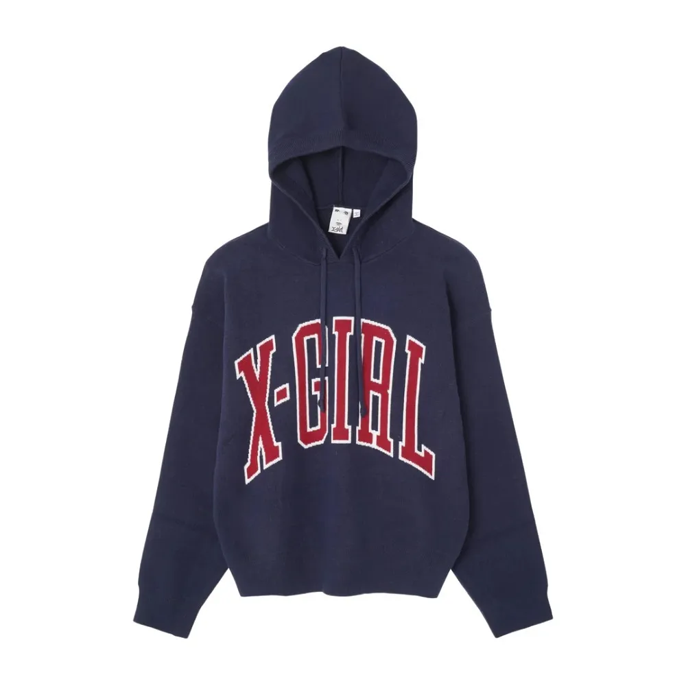 X-girl  |Street Style Long Sleeves Plain Cotton Oversized Logo