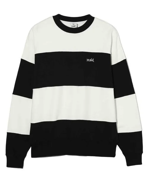 X-girl  |Stripes Street Style Long Sleeves Cotton Oversized Logo