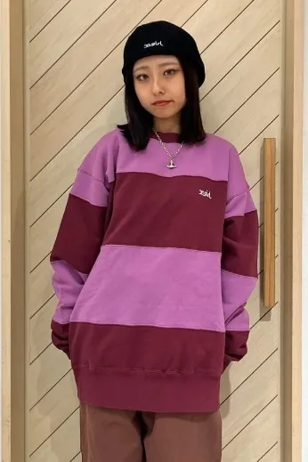 X-girl  |Stripes Street Style Long Sleeves Cotton Oversized Logo