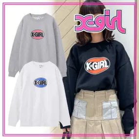 X-girl  |Unisex Sweat Street Style Long Sleeves Plain Cotton