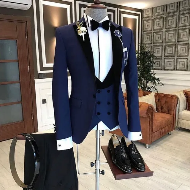 Xituodai 2022 Costume Homme Italian Business Slim Fit 3 Pieces Royal Blue Men's Suits Groom Prom Tuxedos Groomsmen Blazer For We