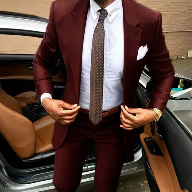 Xituodai 2022 Latest Brown Men's Suit Coat Pants Designs Slim Fit Elegant Tuxedos Wedding Business Party Suits 2 Pieces (Jacket+