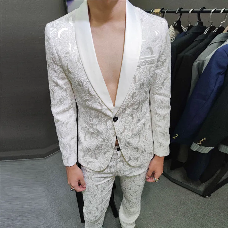 Xituodai 2022 Rose Jacquard White 3pcs Men Tuxedo Suit Wedding Suit For Men Grooms Suit Costume Smoking Tuxedo Suit Smoking Homm