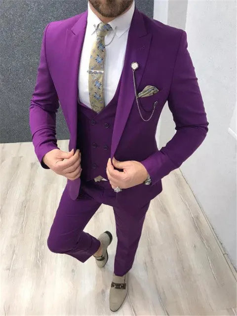 Xituodai 2022 Three Piece Royal Blue Men Suits Peaked Lapel Custom Made Wedding Tuxedos Slim Fit Male Suits (Jacket + Pants + Ve