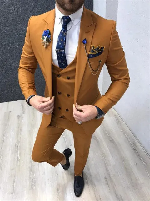 Xituodai 2022 Three Piece Royal Blue Men Suits Peaked Lapel Custom Made Wedding Tuxedos Slim Fit Male Suits (Jacket + Pants + Ve