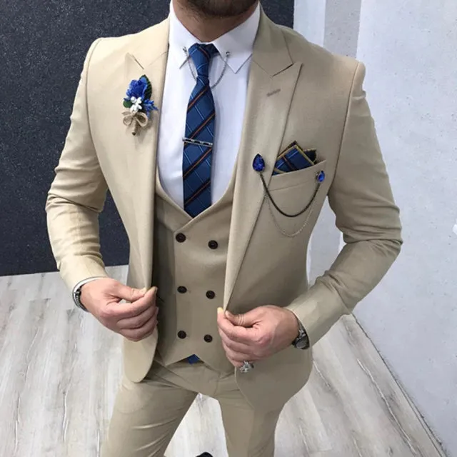 Xituodai 2022 Three Piece Royal Blue Men Suits Peaked Lapel Custom Made Wedding Tuxedos Slim Fit Male Suits (Jacket + Pants + Ve