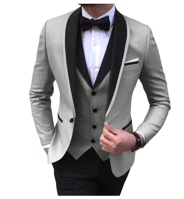 Xituodai Blue Slit Mens Suits 3 Piece Black Shawl Lapel Casual Tuxedos for Wedding Groomsmen Suits Men 2022 (Blazer+Vest+Pant)