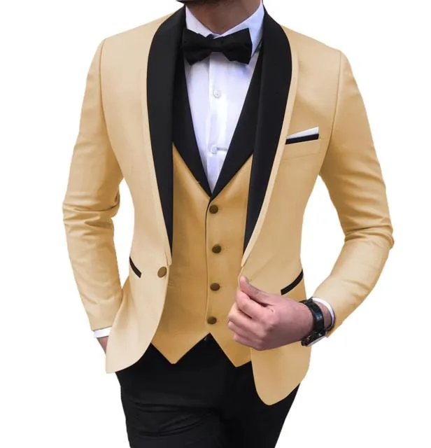 Xituodai Blue Slit Mens Suits 3 Piece Black Shawl Lapel Casual Tuxedos for Wedding Groomsmen Suits Men 2022 (Blazer+Vest+Pant)