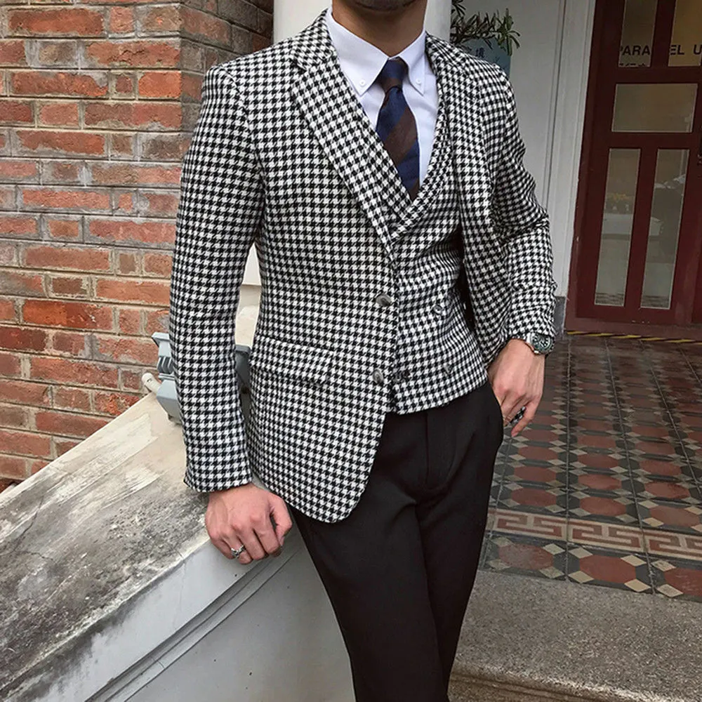 Xituodai Men's Houndstooth Blazer Suits Houndstooth Jaket for Wedding Suits Formal Tweed Tuxedos Custom Made Man Suits Jacket+pa