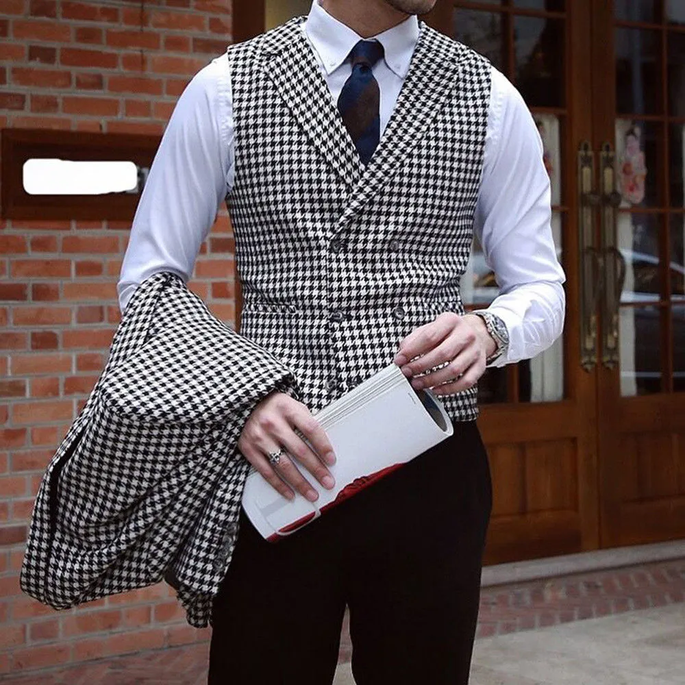 Xituodai Men's Houndstooth Blazer Suits Houndstooth Jaket for Wedding Suits Formal Tweed Tuxedos Custom Made Man Suits Jacket+pa