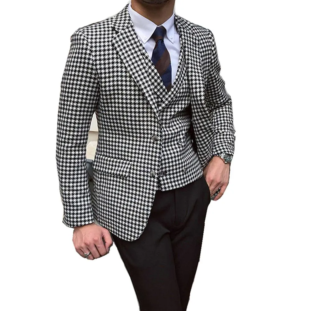 Xituodai Men's Houndstooth Blazer Suits Houndstooth Jaket for Wedding Suits Formal Tweed Tuxedos Custom Made Man Suits Jacket+pa