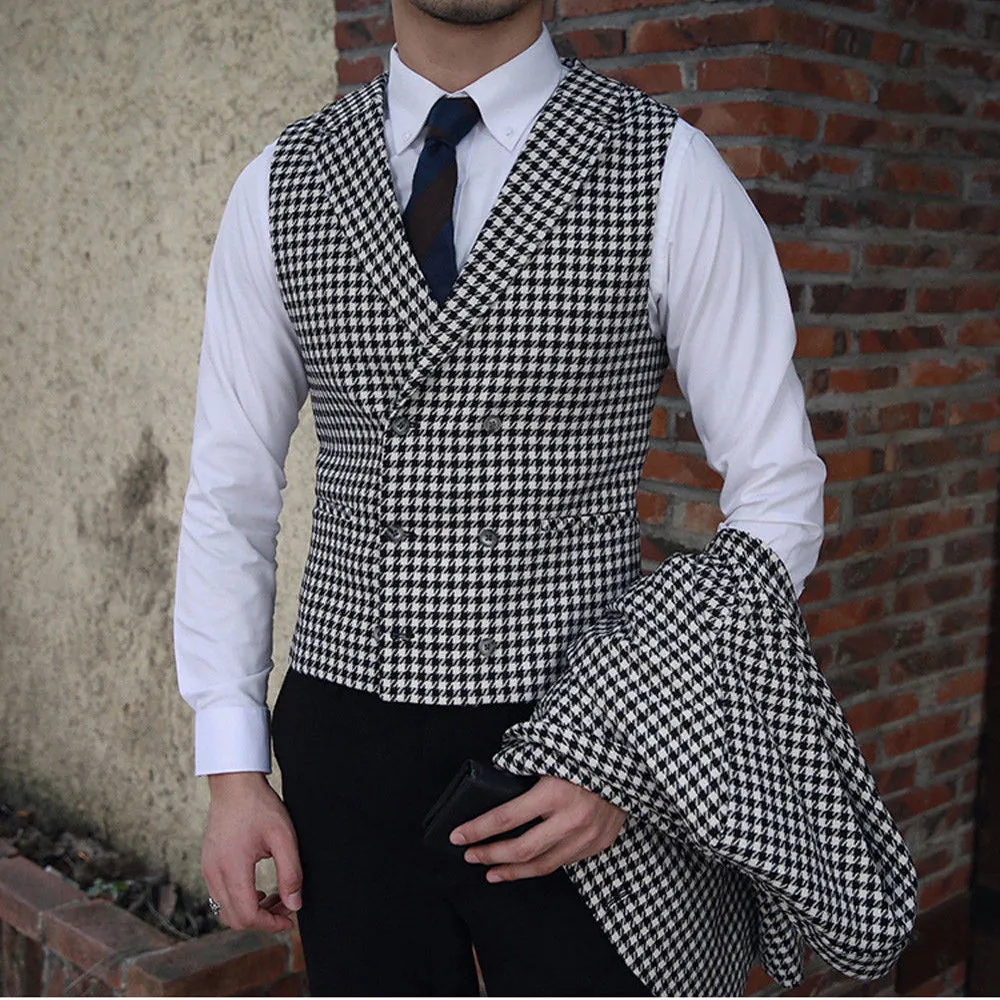 Xituodai Men's Houndstooth Blazer Suits Houndstooth Jaket for Wedding Suits Formal Tweed Tuxedos Custom Made Man Suits Jacket+pa