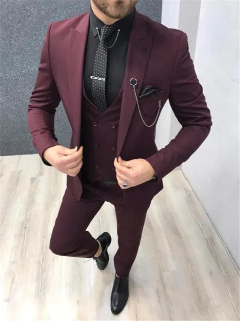 Xituodai Tailor Made Slim Fit Cream Men Suits 3 Piece for Wedding 2022 Peaked Lapel Groom Tuxedos Male Jacket Vest Pants Trajes 