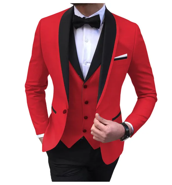 Xituodai White Slit Mens Suits 3 Piece Black Shawl Lapel Casual Groom Tuxedos for Wedding Groomsmen Suits Men 2022 (Blazer+Vest+