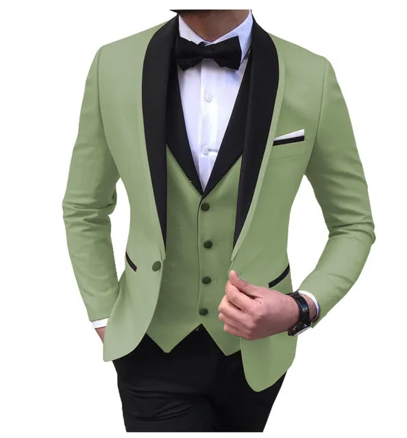 Xituodai White Slit Mens Suits 3 Piece Black Shawl Lapel Casual Groom Tuxedos for Wedding Groomsmen Suits Men 2022 (Blazer+Vest+