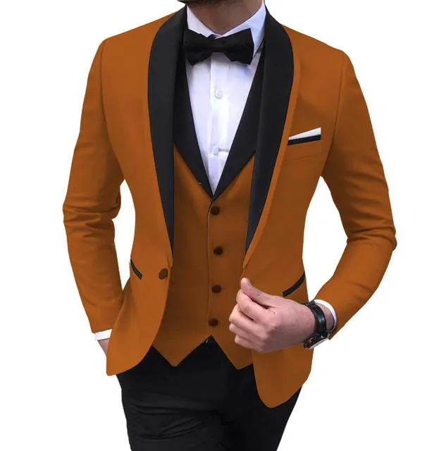 Xituodai White Slit Mens Suits 3 Piece Black Shawl Lapel Casual Groom Tuxedos for Wedding Groomsmen Suits Men 2022 (Blazer+Vest+