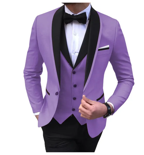 Xituodai White Slit Mens Suits 3 Piece Black Shawl Lapel Casual Groom Tuxedos for Wedding Groomsmen Suits Men 2022 (Blazer+Vest+