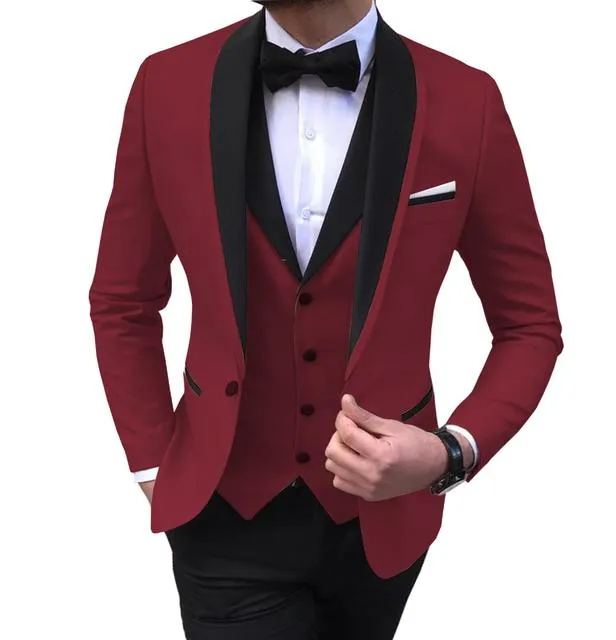 Xituodai White Slit Mens Suits 3 Piece Black Shawl Lapel Casual Groom Tuxedos for Wedding Groomsmen Suits Men 2022 (Blazer+Vest+